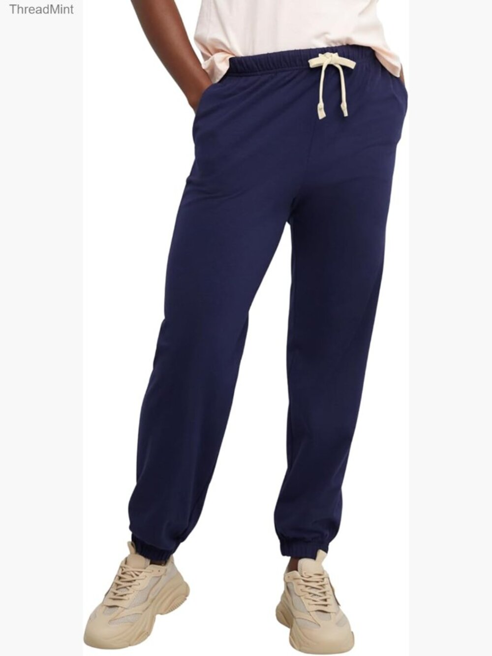 Essentials Cotton Joggers, Jersey Drawstring Pants, Mid Rise, Cuffed, Side